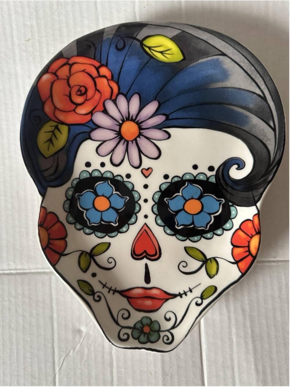 Cracker Barrel Sugar Skull Stoneware Tidbit Plate Girl 7.5" x 6" x 1" Halloween